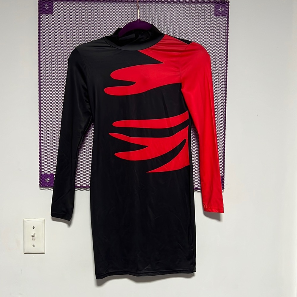 Red and black mini dress